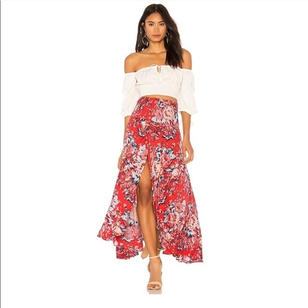 AUGUSTE Shirred Waist Maxi Skirt from Revolve size M